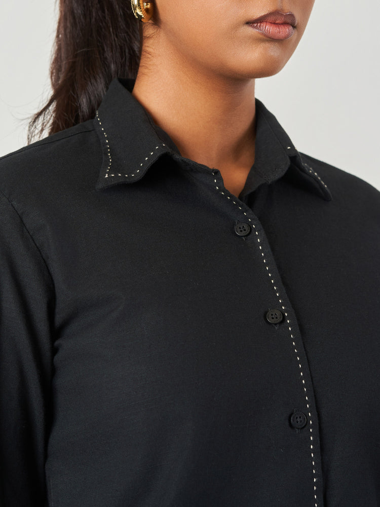 Black Contrast Stitch Relaxed Fit Shirt