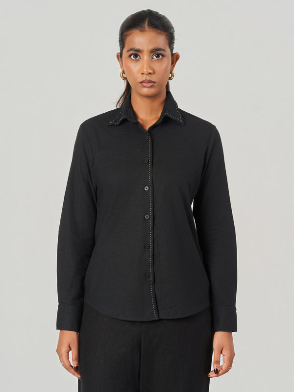 Black Contrast Stitch Relaxed Fit Shirt