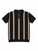 Black Contrast Stripe Geometric Knit Polo Shirt