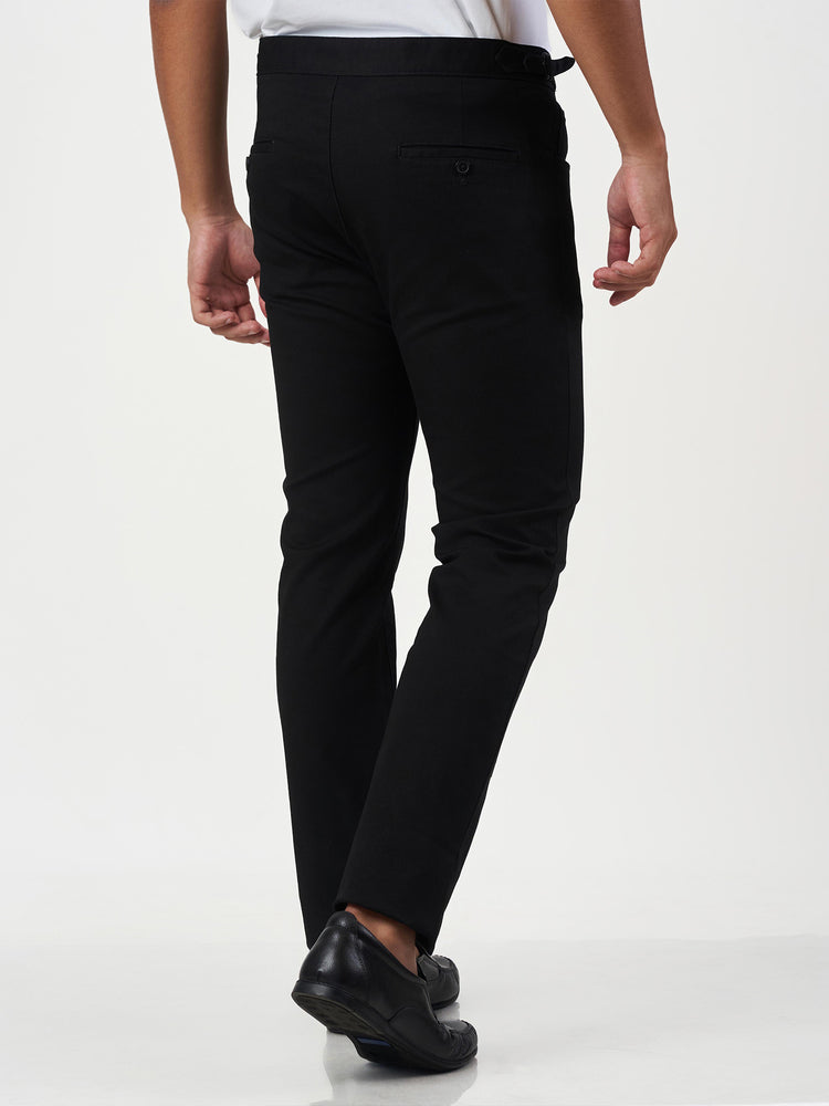Smart Casual Black Cotton Blend Slim Fit Chinos