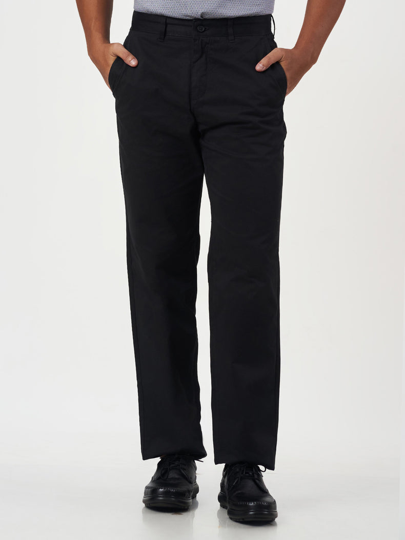 Smart Casual Black Cotton Stretch Slim Fit Chinos
