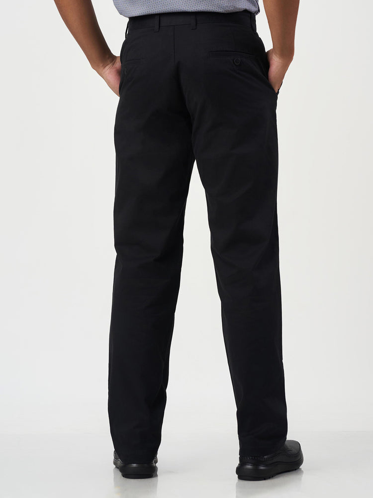 Smart Casual Black Cotton Stretch Slim Fit Chinos