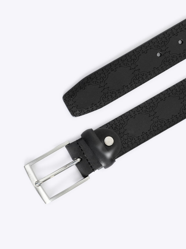 Floral Embossed Full Grain Leather Belt