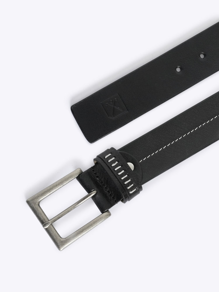 Full Grain Leather Casual Belt with Nickel Buckle