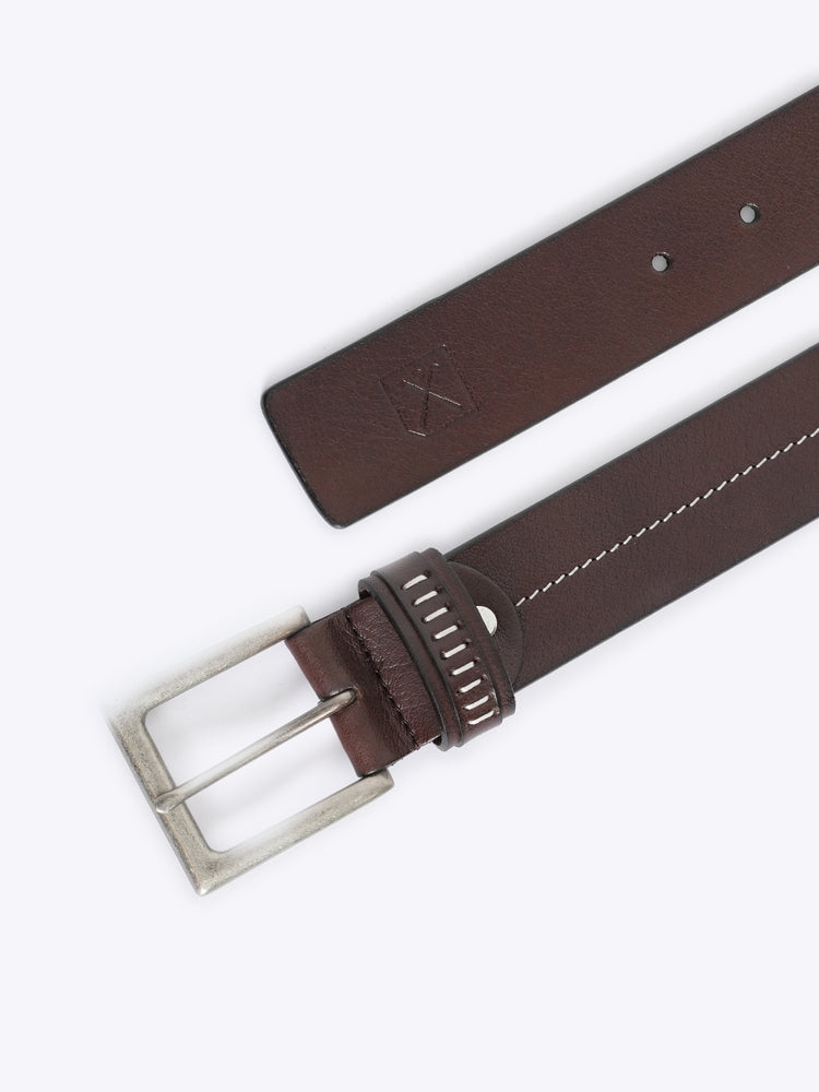 Full Grain Leather Casual Belt with Nickel Buckle