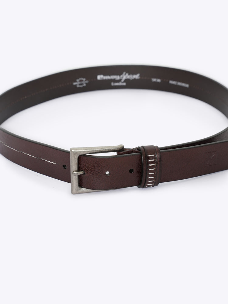 Full Grain Leather Casual Belt with Nickel Buckle