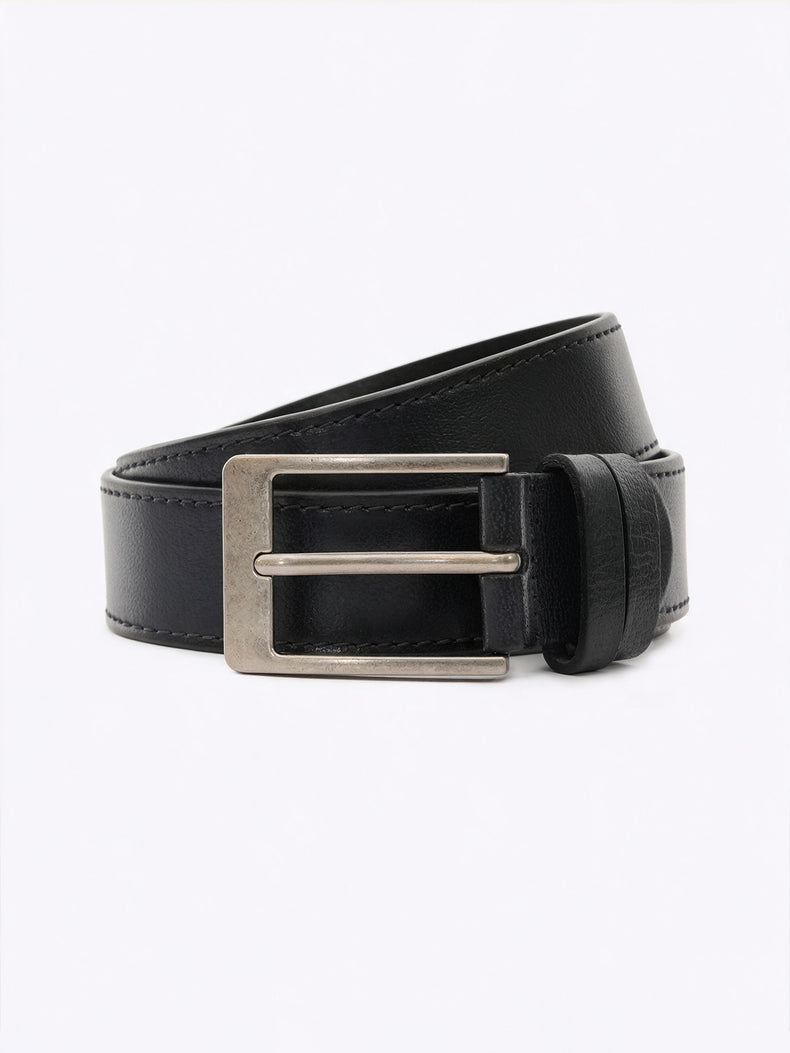 Full Grain Leather Casual Belt with Edge Stitching