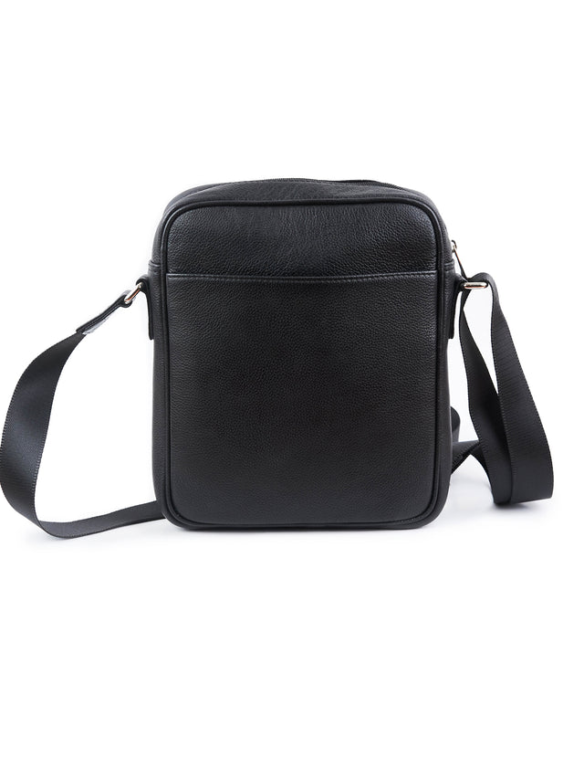 Black Full-Grain Leather Side Bag