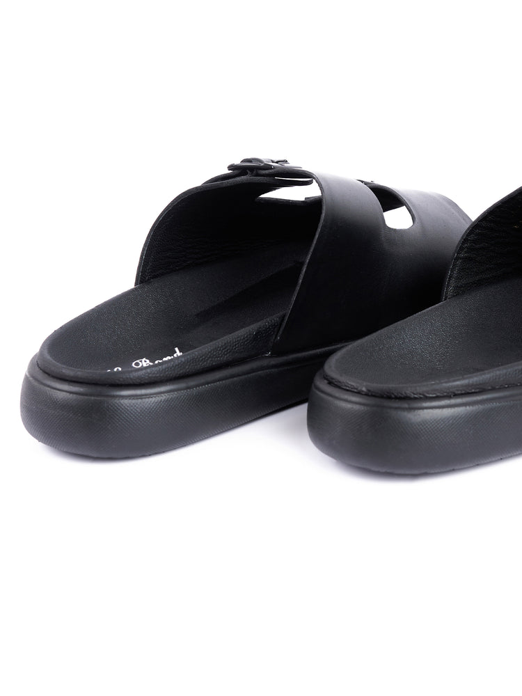 Leather Double Buckle Slipper