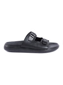 Leather Double Buckle Slipper