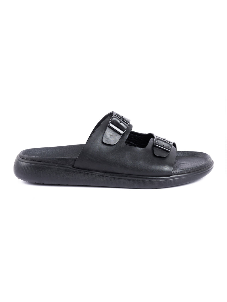 Leather Double Buckle Slipper