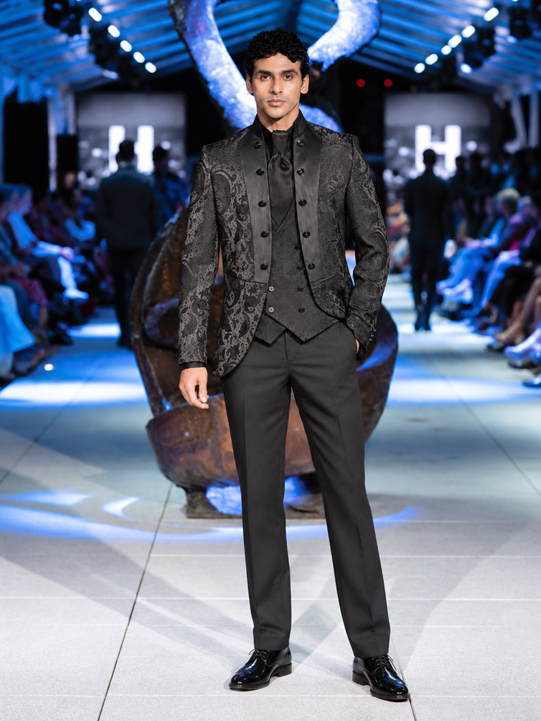 Black Jacquard Slim Fit Ceremonial Suit