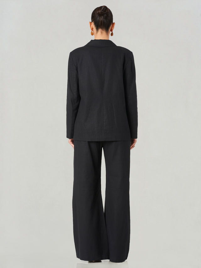 Linen Double Breasted Wide Leg Suit