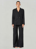 Linen Double Breasted Wide Leg Suit