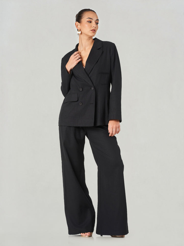 Linen Double Breasted Wide Leg Suit