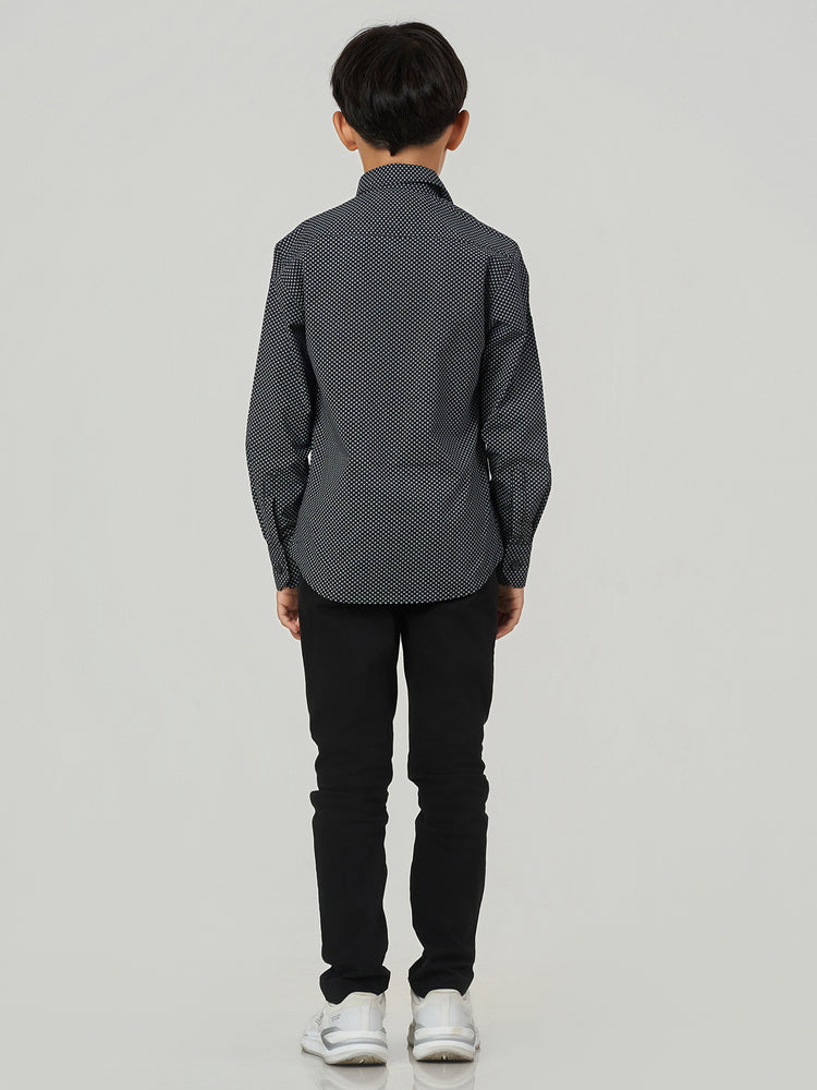 Black Micro Printed Regular Fit Long Sleeve Shirt