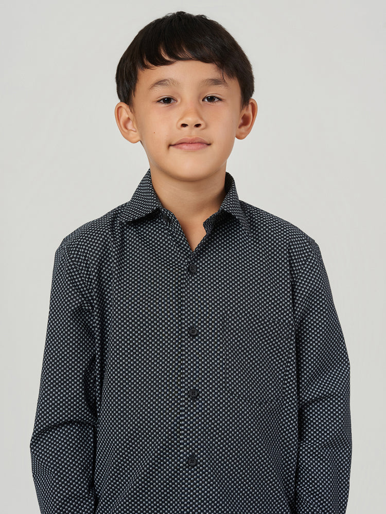 Black Micro Printed Regular Fit Long Sleeve Shirt