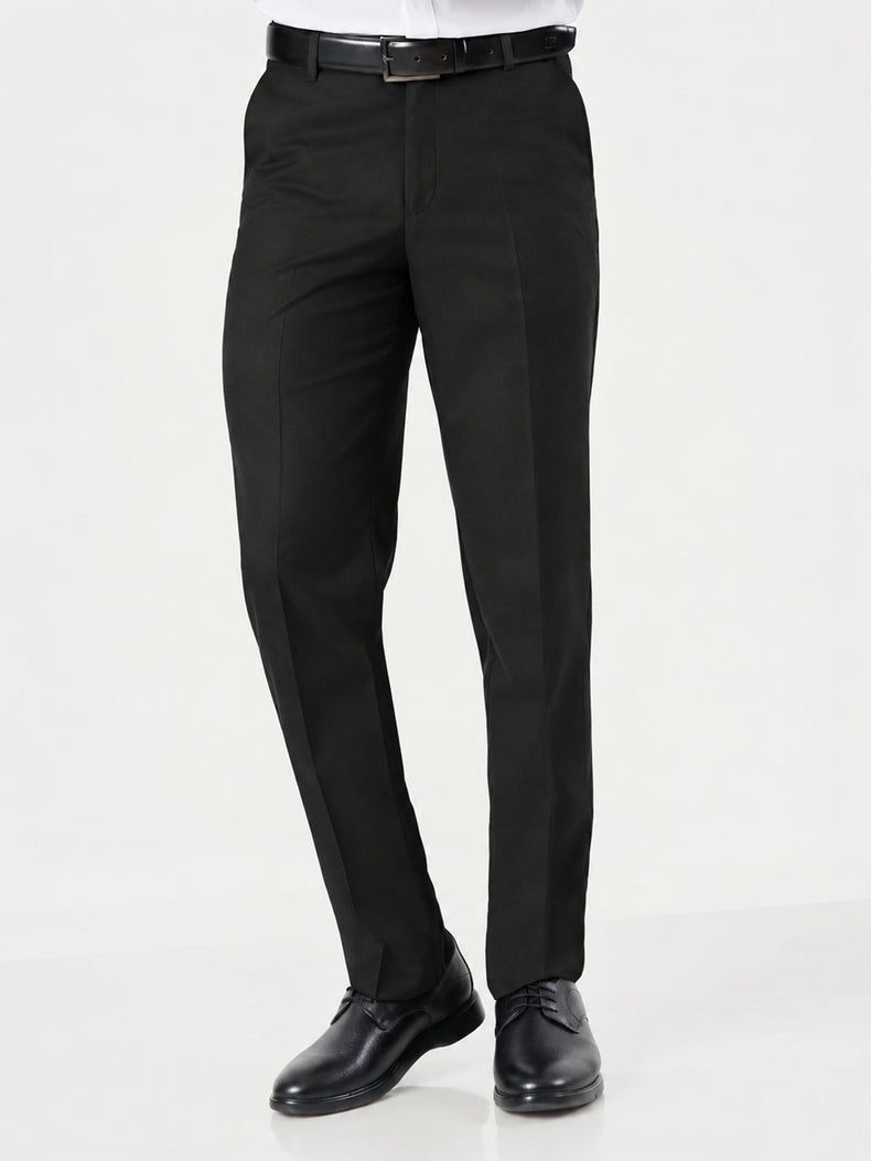 Black Polyester Viscose Regular Fit Trousers
