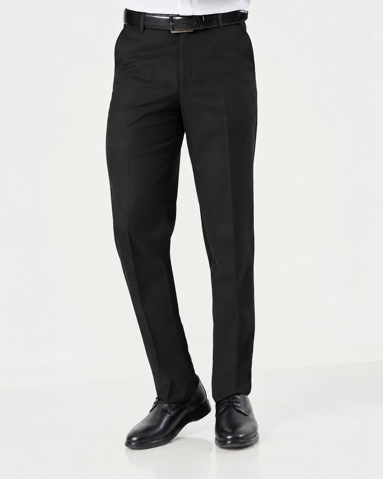 Black Polyester Viscose Regular Fit Trousers