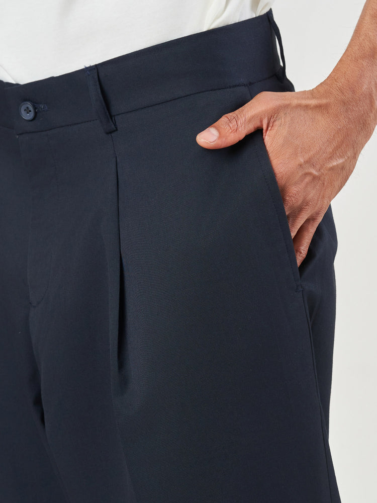 Black Plain Relaxed Fit Casual Trousers