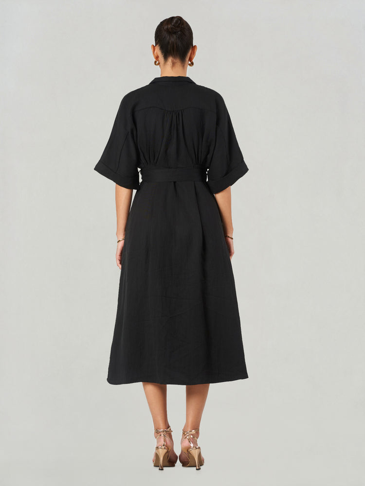 Black Relaxed Fit Midi Shirt Dress