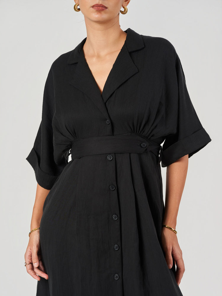 Black Relaxed Fit Midi Shirt Dress