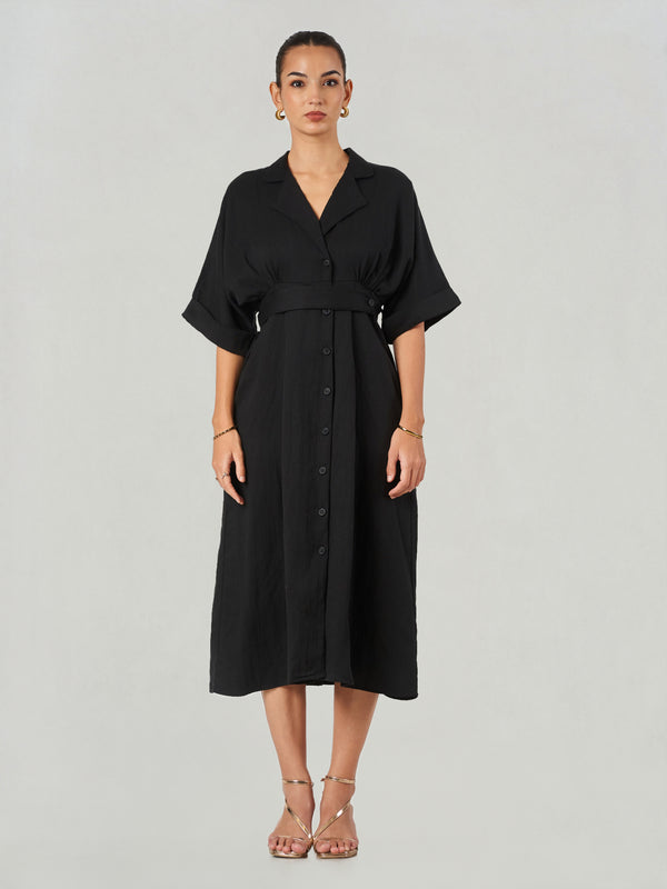 Black Relaxed Fit Midi Shirt Dress