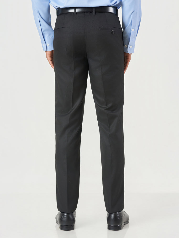 Black Plain Polyester Viscose Regular Fit Trousers