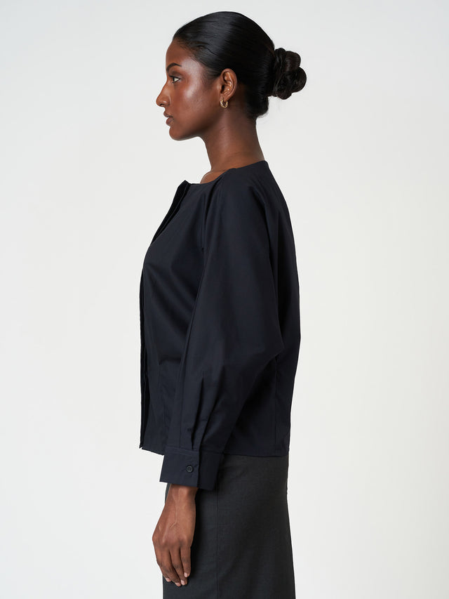 Black Boat Neck Long Sleeve Top