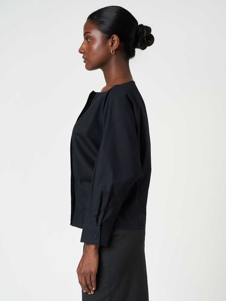 Black Boat Neck Long Sleeve Top
