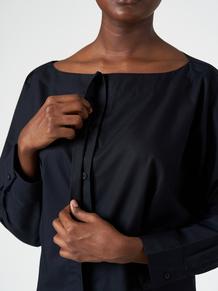 Black Boat Neck Long Sleeve Top