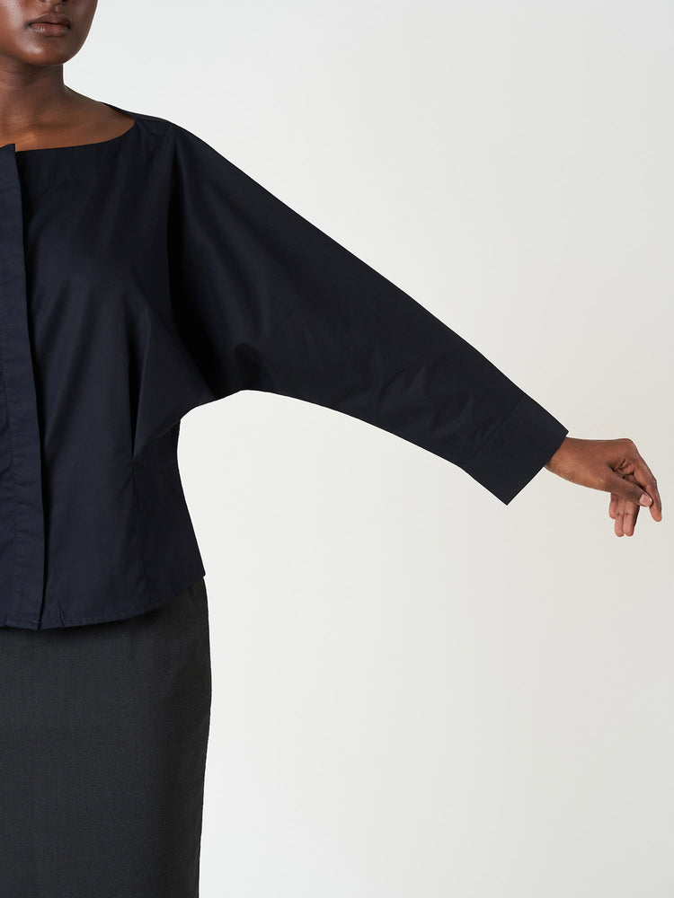 Black Boat Neck Long Sleeve Top
