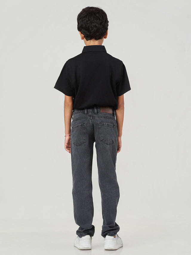 Black Solid Cotton Regular Fit Polo T-Shirt