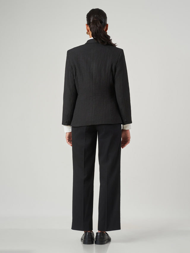 Black Textured Regular Fit Formal Blazer