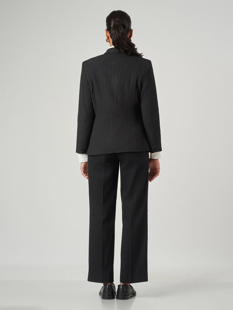 Black Textured Regular Fit Formal Blazer