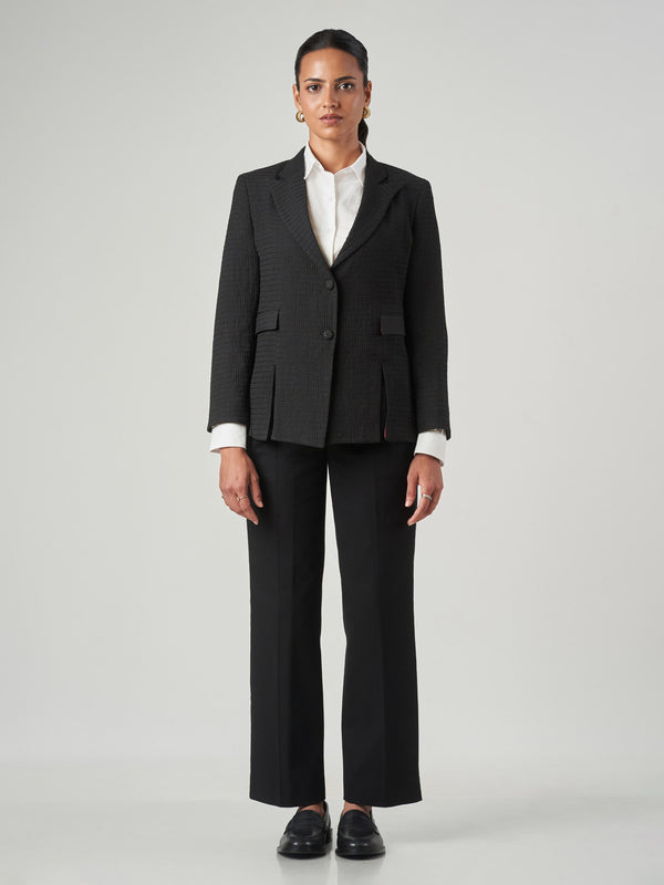 Black Textured Regular Fit Formal Blazer