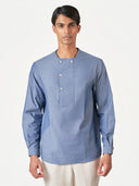 Blue Plain Cotton Casual Kurtha