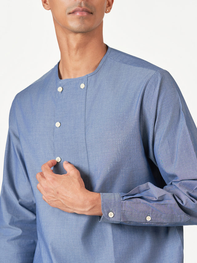 Blue Plain Cotton Casual Kurtha