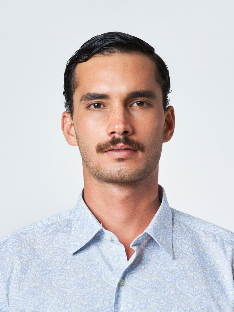 Blue Printed Long Sleeve Casual Shirt