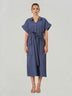 Blue Lyocell Blend Tie Waist Midi Dress