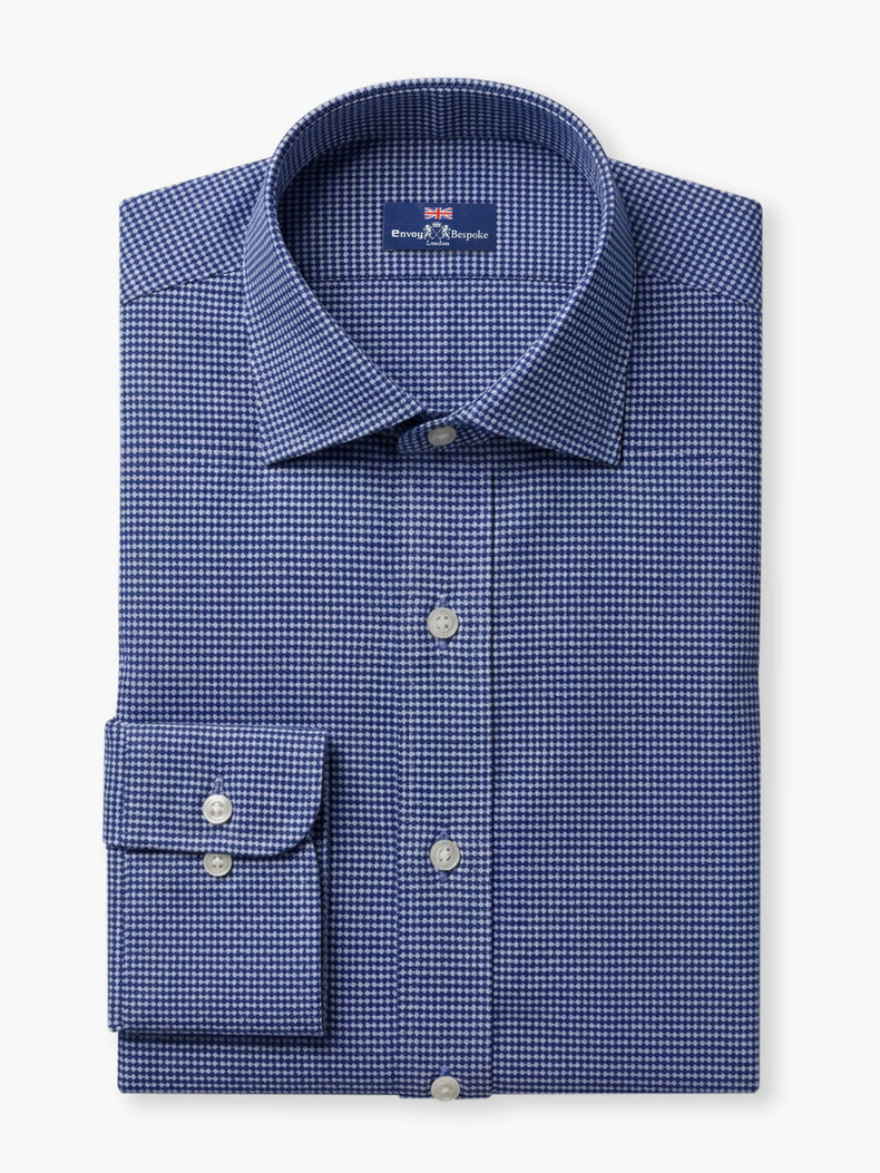 Blue Micro Checked Cotton Custom Shirt