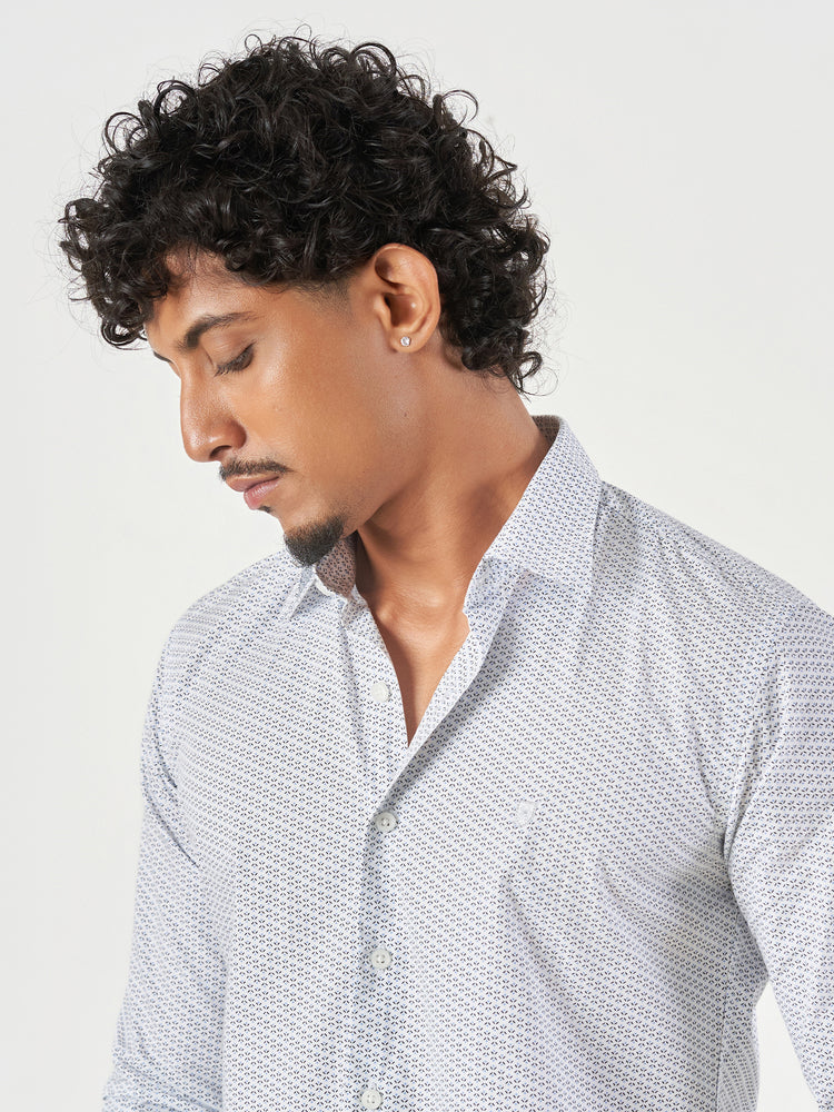 Blue Printed Cotton Slim Fit Casual Shirt