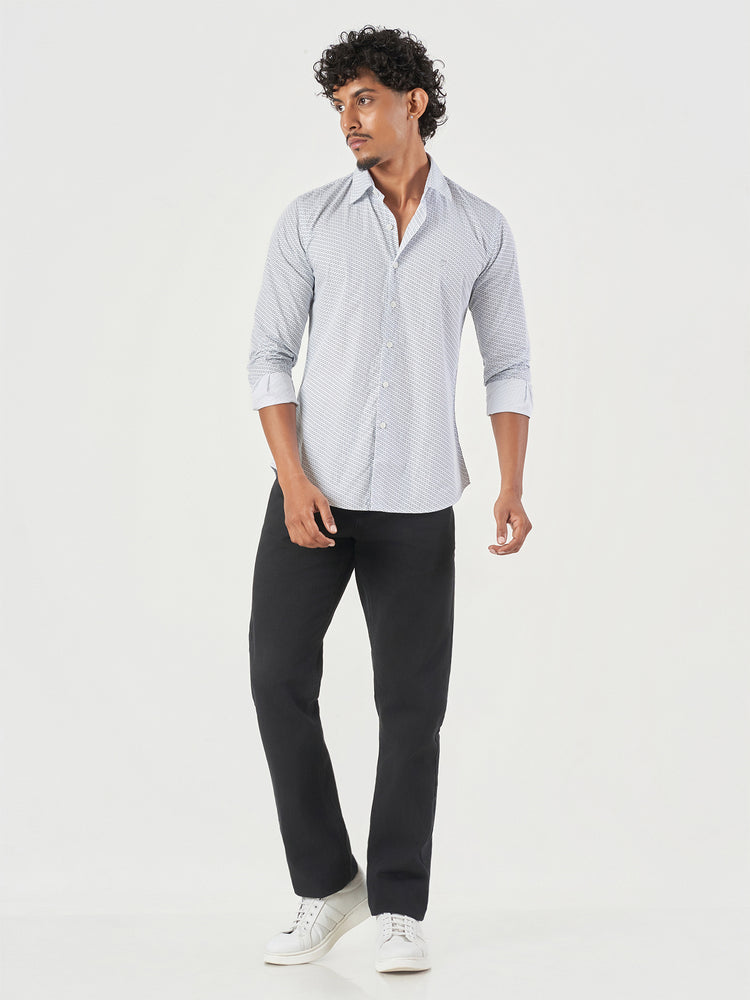 Blue Printed Cotton Slim Fit Casual Shirt