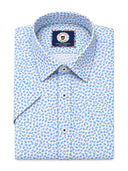 Blue Printed Cotton Slim Fit Shirt