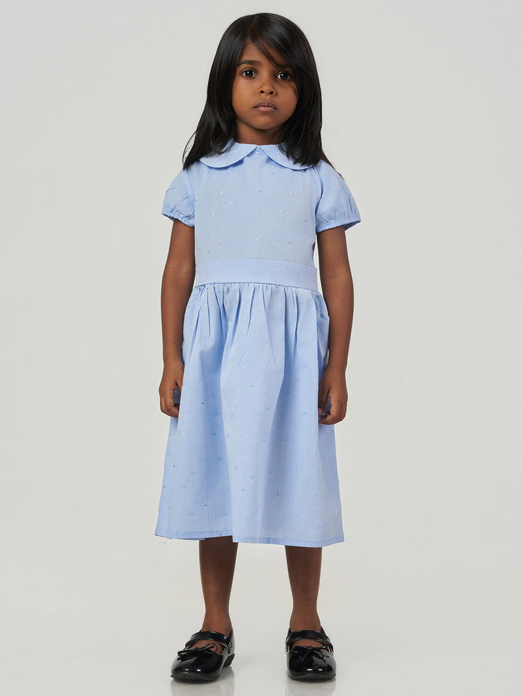 Blue Puff Sleeve Peter Pan Collar Frock