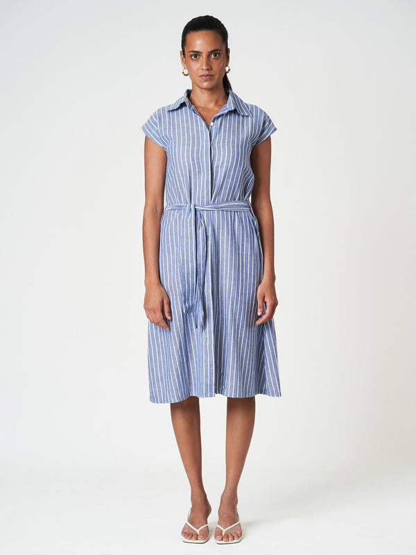 Striped Cap Sleeve Shirt Dress