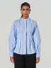 Striped Cotton Blend Tunic Collar Shirt