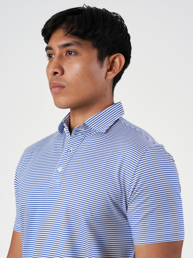 Blue Striped Cotton Polo T-Shirt