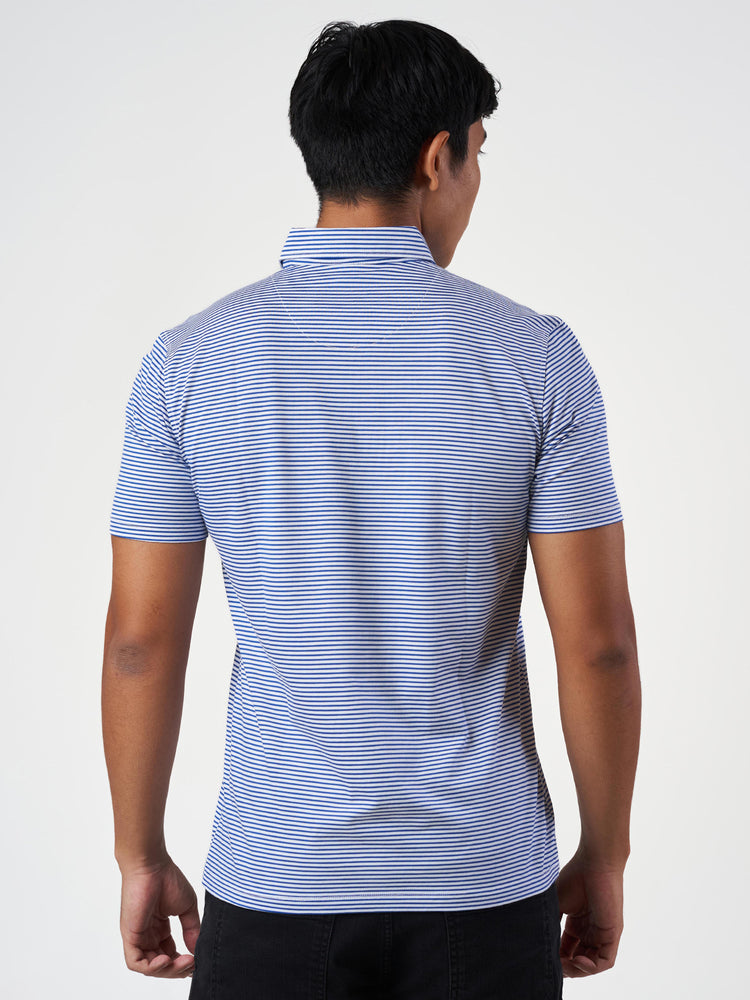 Blue Striped Cotton Polo T-Shirt