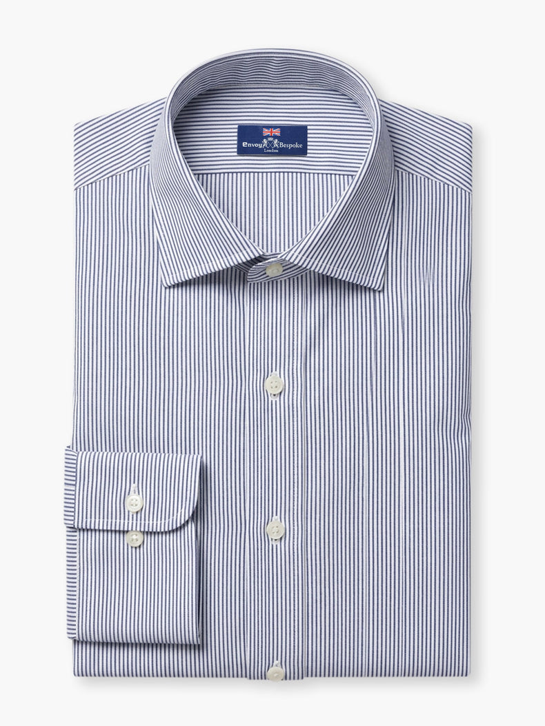 Blue Striped Cotton Twill Custom Shirt
